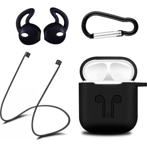 4in1 Non-slip Silicone Case Cover Earphones Pouch Protective Skin Anti-lost Wire Eartips Wireless Earphone Case for Apple AirPod