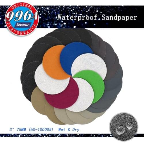 50pcs 3 Inch 75mm Waterproof Sanding Discs Hook Loop Silicon Carbide Sandpaper Wet/Dry 60 to 10000 Grit Abrasives Disc Grinding