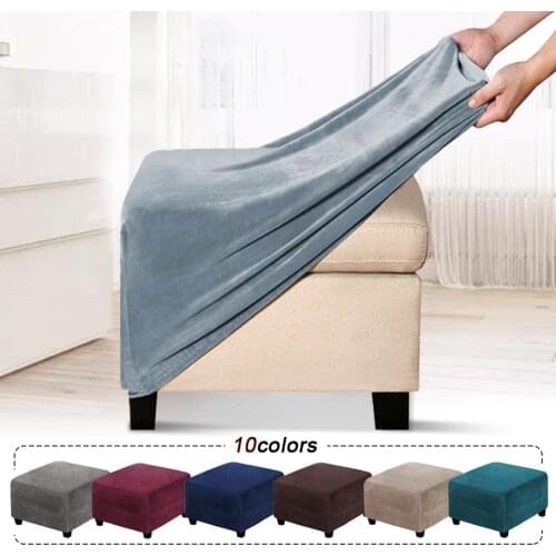 Velvet Plush Form Fit Stretch Square Folding Storage Covers Ottoman Slipcovers Removable Footstool Protect Footrest Covers