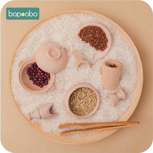 Bopoobo Wooden Montessori Cutlery Pretend Play Tea Set Wooden Educational Activity Kitchen Food Toy Inspired Wooden Child Toys