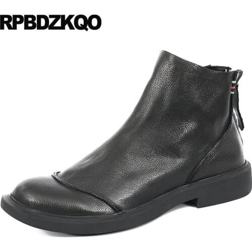 Booties Zipper Korean 2018 Designer Black Autumn Full Grain Leather Ankle Faux Fur Luxury High Top Mens Winter Boots Warm Shoes