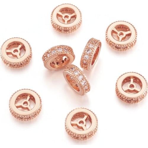 10Pcs Brass Cubic Zirconia Beads Rondelle Spacer Bead Charms for Jewelry Making DIY Bracelet Findings Accessories 10x3mm