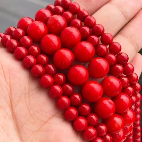 Pick Size 4 6 8 9 10mm Natural Stone Beads Red Coral Loose Spacer Beads For Jewelry Making Diy Bracelet Earrings Accessories 15"