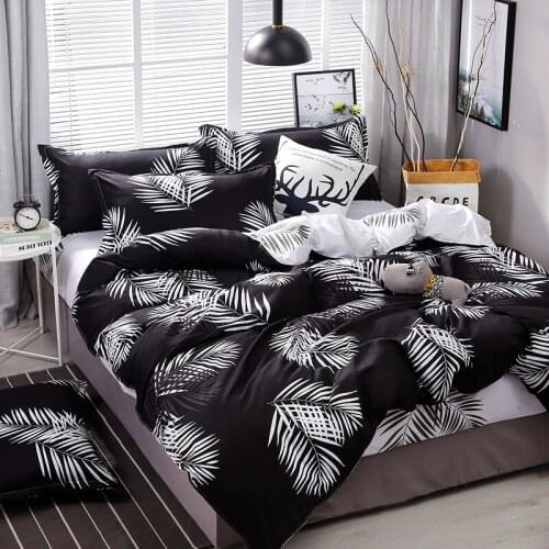 Black White Leaf Double Sided Luxury Comforter Bedding Set Adult Fashion Modern King Queen Twin Size Bed Linen Duvet Cover Set