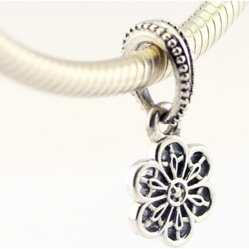 Floral Daisy Lace Pendant Silve 925 Jewelry Flower Charms for Women Bracelets DIY Spring Dangle Charms for Jewelry Making