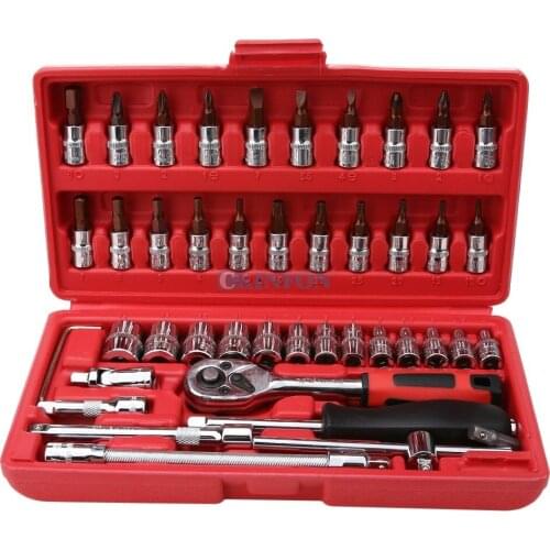 DHL 10PCS 46pc 1/4 Car Mechanics Repair Tool Set Kit Sockets Wrenches Bits Ratchet Pliers Hand Tool