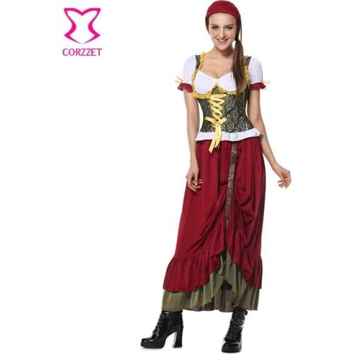 German Oktoberfest Maid Long Dress Bavarian Beer Girl Outfits Cosplay Renaissance Wench Costume Sexy Costumes For Halloween