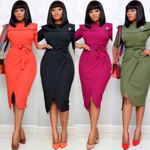 Elegant African Party Dress Autumn Women Office Plus Size Lace-up Ladies Split Bodycon Dresses Dashiki Africa Clothing Vestidos