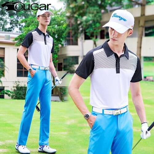 2019 New Mens Sportswear Slim Short Sleeve T-Shirt Summer Golf Clothing Mens Quick Dry Breathable Buttons Lapel Golf Shirts