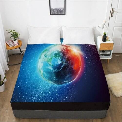 Galaxy fitted sheet bed sheet With An Elastic Band 150x200/180/200/160*200 Mattress Cover Bed cover Black sky blue