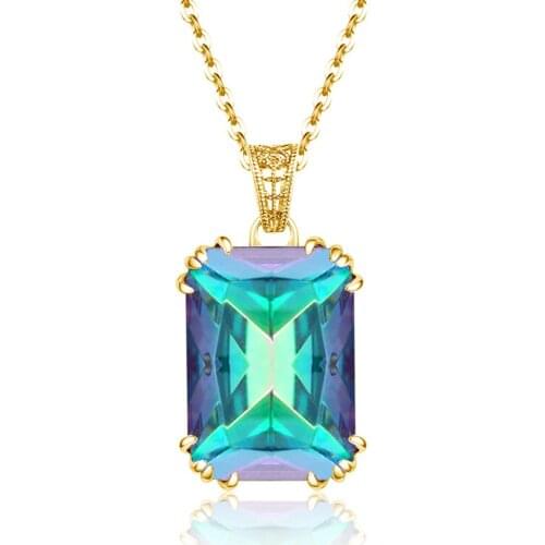 14K Gold 925 Sterling Silver Necklace Pendant For Women Rainbow Fire Mystic Topaz Pendants Boho Engagement Party Fine Jewelry