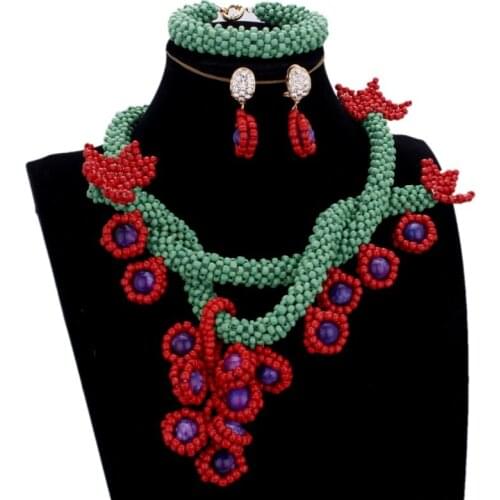 DuDo Jewelry Statement Jewelry Sets For Women Green and Red Set Necklace and Earrings Free Shipping 2019 Wedding Jewelry Beaded