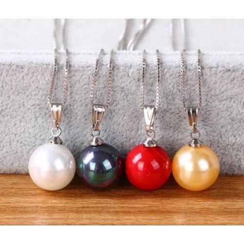 Pretty 4Pcs AAA 12mm Shell Pearl Pendant Necklace 17.5"