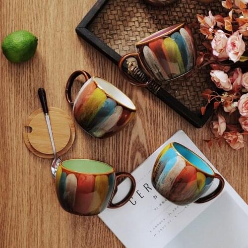 Mug Large Capacity Milk Cup Office Cup hand-drawn Water Cup Lover Simple Cup creative Coffee Cup with spoon