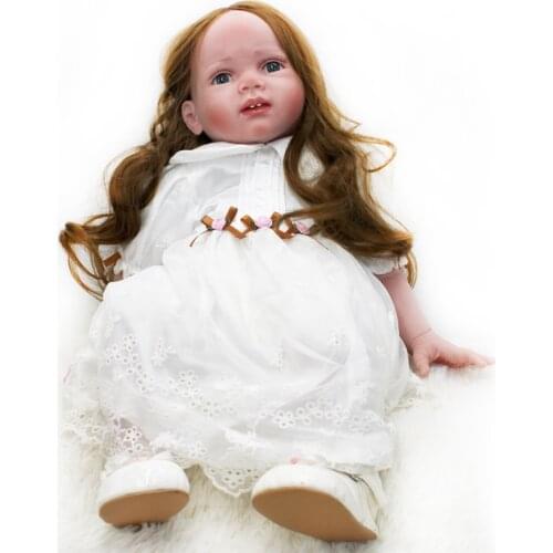 24 Inch 60cm Reborn Baby Doll Cute Girl Long Hair Blue Eyes Soft Cotton Body Rebirth Bebe Dolls Kids Playmates Childrens Gifts