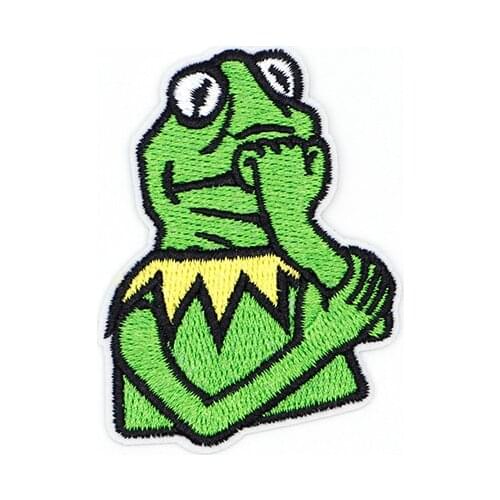 Cartoon Anime Green Frog Embroidery Patch Iron On Patches For Clothes DIY Accessory Bag Applique Armband Book Stickers S34