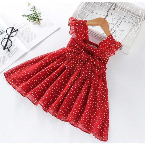 2021 New Summer Girls' Dress Western Style Sleeveless Chiffon Polka Dot Party Princess Dress Children Kids Toddler Girl Clothing