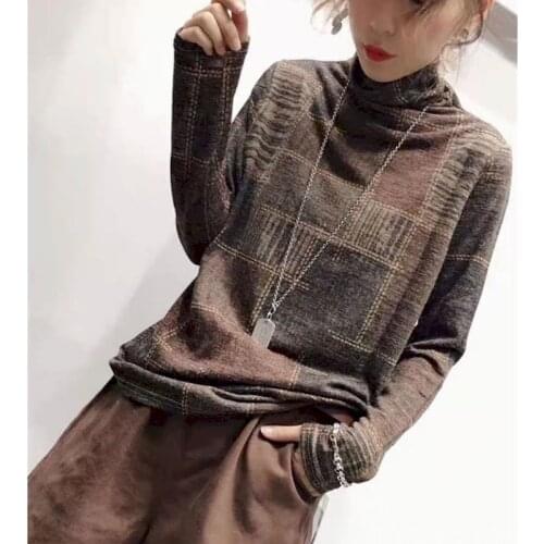 2021 New Womens High-necked Bottoming Shirt Spring Autumn Winter Fashion Retro T-shirt With Long-sleeved Top All-match Clothes