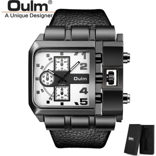 Oulm 3364 Big Quartz Watches Men Luxury Brand Square Watch Built-in Button Unique Sport Male Wristwatch relogio masculino