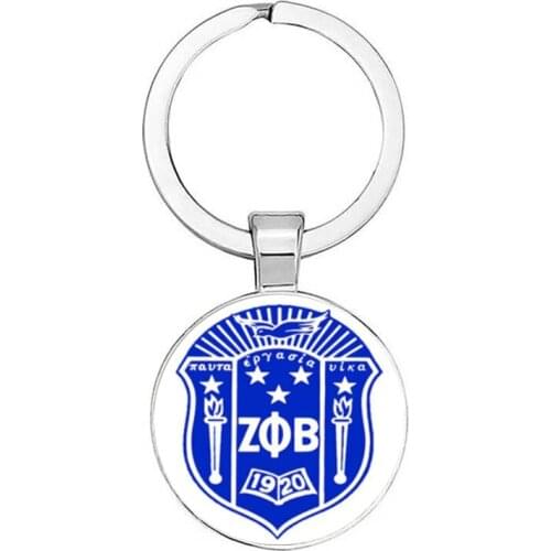 Artwork ZETA PHI BETA Keychain, ZPB Letter, Greek Nameplate, Handmade Art Painting, Round Glass Keychain Female Gift Keychain