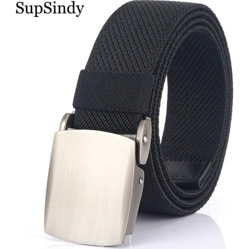 SupSindy Men Stretch nylon belt Metal buckle Belts for women waistband casual jeans belt elastic outdoor male strap high quality