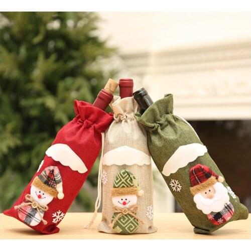 Christmas Red Wine Bottle Cover Xmas Dinner Party Santa Claus Snowman Gift Bag