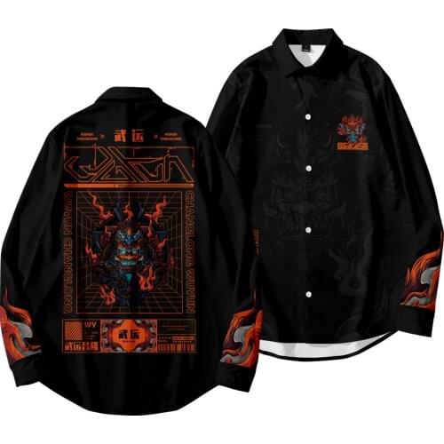 Spring Autumn Men Camisa Button Lapels Collar Male Turn Down Collar Shirts Fashion Shirts For Men Long Sleeve Black Print Shirt