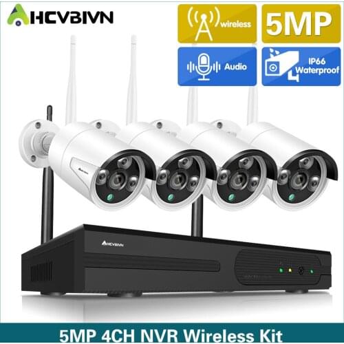 AHCVBIVN 4CH Wireless CCTV System 1080P 5MP NVR wifi Outdoor 5MP AI IP Camera Security System Video Surveillance LCD monitor Kit