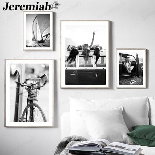 Nordic Black and White Fashion Girl Canvas Painting Scandinavian Bicycle Minimalist Poster Wall Art Modern Home Room Decoration