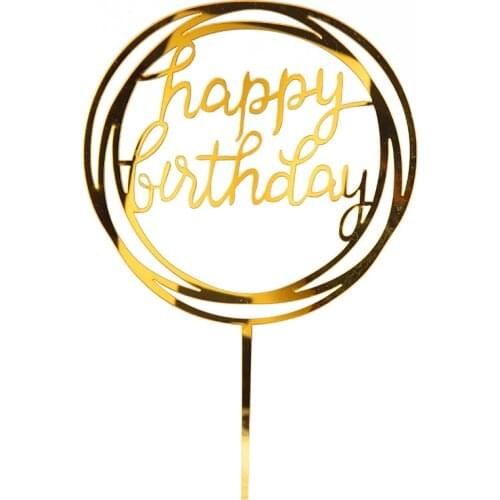 Happy Birthday Cake Topper Acrylic Letter Gold Cake Top Flag Decoration Birthday Party Wedding Supplies