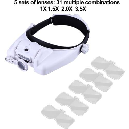 1.1X 1.5 2X 2.5X 3.5X 8X Head Mount Glasses Magnifier, USB Charging Headband Magnifying Glass Wit 3 Led Lights Magnifier