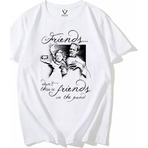 Horror T-shirt Gothic Fashion Funny Friends don't throw friends in the pond Letter Print Short Sleeve T-Shirt Punk Top