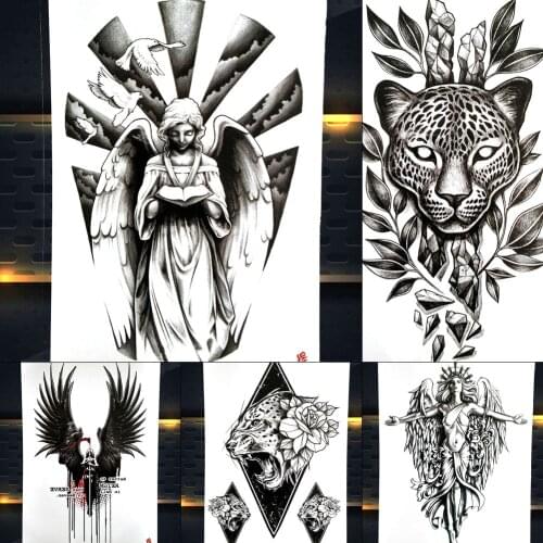 Angel Girls Temporary Tattoo Stickers For Women Men Body Art Black Peace Waterproof Fake Waterproof Tattoo Paper Leopard Flower