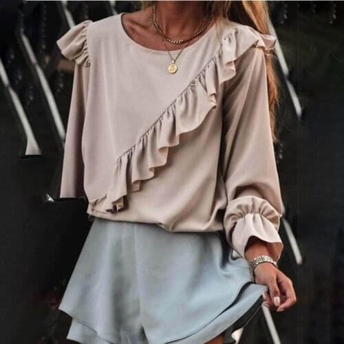 Plus Size Ruffled Womens Blouse Solid O-neck Long Lantern Sleeve Female BlouseS 2021 Autumn Spring New Fashion Office Lady Top