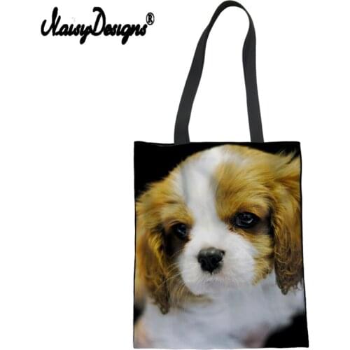 Noisydesigns Shopping Tote Canvas Women Shoulder Bag Large Travel Handbag King Charles Spaniel Printing Girl Luxury Casual Pack