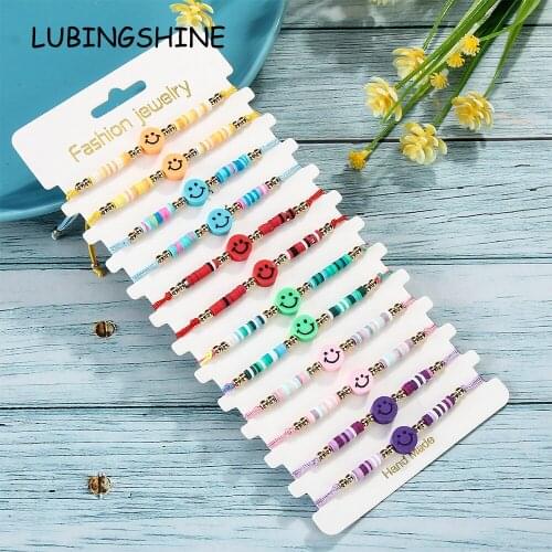 12pcs/Sets Smile Face Bracelet for Women Men Colorful Bracelets Jewelry Acrylic Adjustable Beaded Bangle Anklet