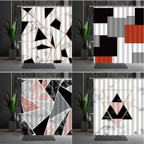 3D Geometric Shower Curtain Marble Stripes Modern Minimalist Art Pattern Polyester Home Bathroom Decor Partition Curtains Set