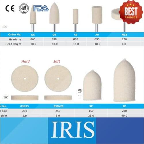 50pcs Dental Consumable Materials Felt Polisher G6 HP Shank Bullet Shaped High Density Dental Laboratory White Felt Polisher
