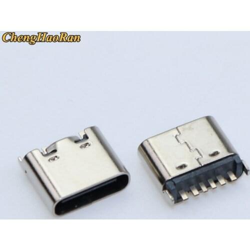 ChengHaoRan 100Pcs/Lot Micro Usb Jack 3.1 Type-C 6Pin 180 Degree Female Connector For Mobile Phone Charging Port Charging Socket
