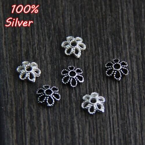 10PCS 925 Silver Color 5.5MM Flower Bead Hollow Caps DIY Jewelry Findings Accessories Bracelet Connector Wholesale