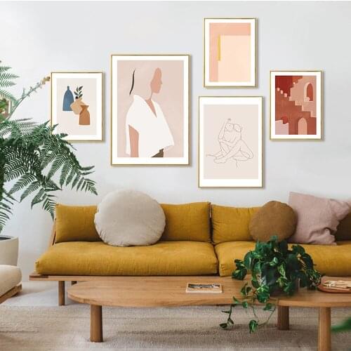 DDHH Abstract Girl Orange Vintage Scandinavian Wall Art Canvas Painting Nordic Posters And Prints For Living Room Decor Picture