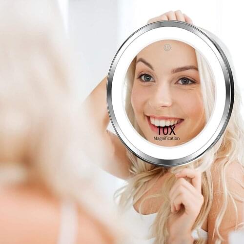 Flexible Makeup Mirror 10X Magnifying Mirrors 3 Colors Lighting Touch Screen Vanity Mirror Portable Suction Cup Cosmetic Mirror