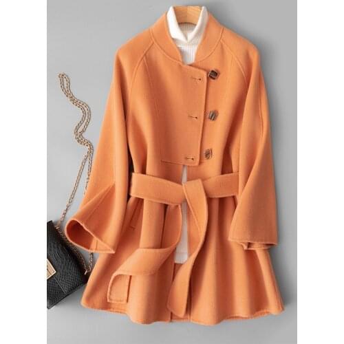 Autumn and Winter 2021 New Korean High-end Temperament Slim Orange Double-sided Cashmere Coat Womens Short Woolen Jacket