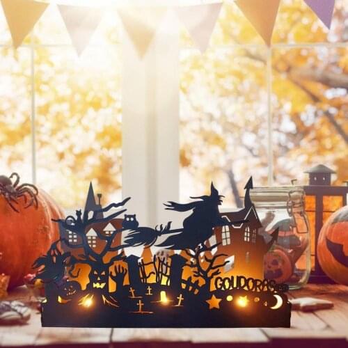 Flying Witch Silhouette Metal Candle Holder Decorative Figurine Halloween Decoration Candle Box Home Decoration Accessories