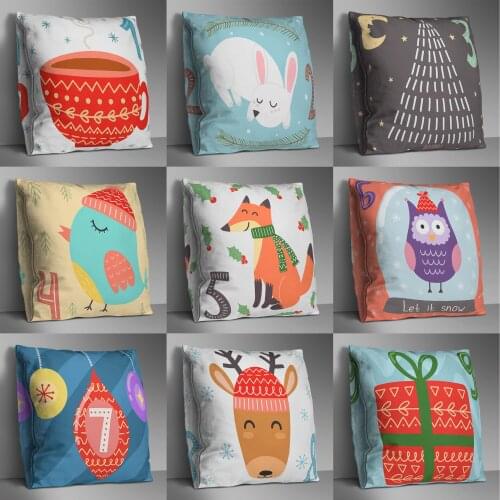 Cute Christmas Cartoon Print Cushion Cover Polyester Decorative for Sofa Seat Soft Throw Pillow Case Cover 45x45cm Home Decor