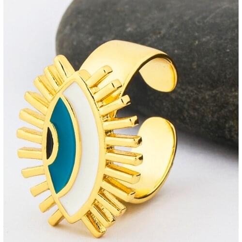 Fashion Opening Evil Eye Statement Adjustable Rings For Women Turkish Eye Gold Color Rings Jewelry For Women Female Popular Gift