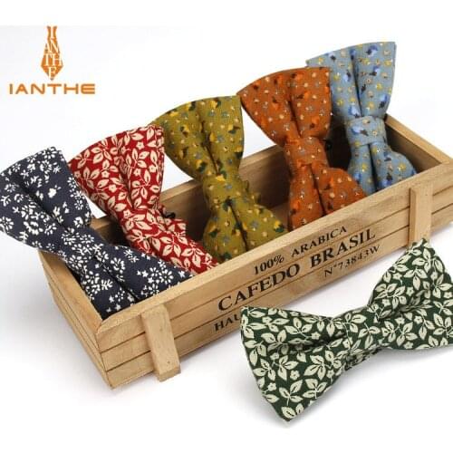 Ianthe Mens bowtie Fashion flower printed bowties Neckwear Adjustable Man Wedding Bow Tie Male Cotton Butterfly Gravatas