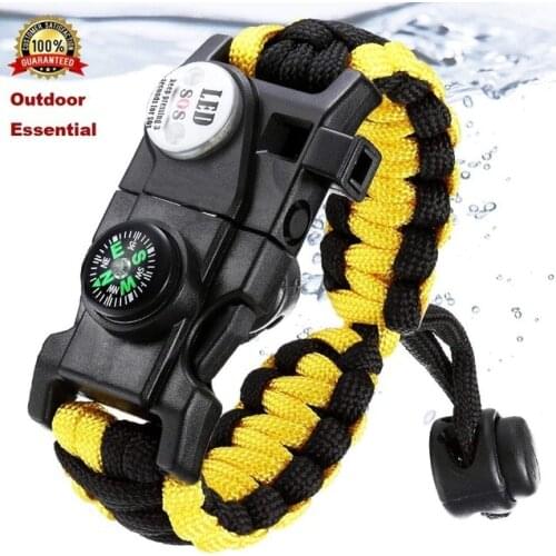 Outdoor SOS LED Light Survival Bracelet Paracord Braided Rope Men Women Camping EDC Tool Emergency Compass Whistle
