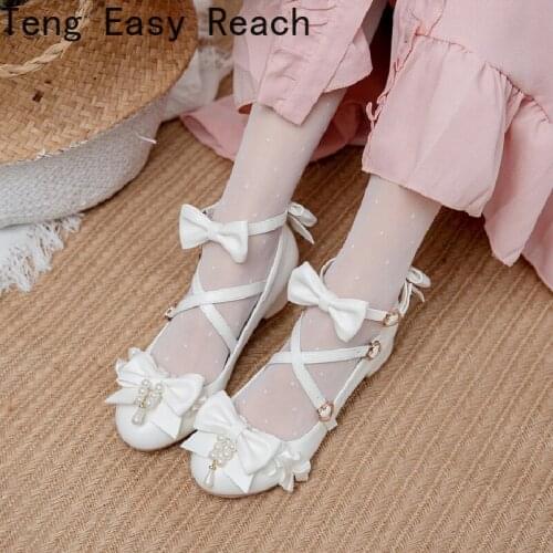 Lolita shoes women shoes low heel round head bowknot comfortableFashion Princess Lolita Party Womens Shoes Pink black white