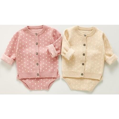 Autumn Baby Clothes Sets Knit Wool Clothing Sets Kids Girls Long Sleeve Cardigan Sweater Pants 2pcs Suit Toddler Dots Clothing